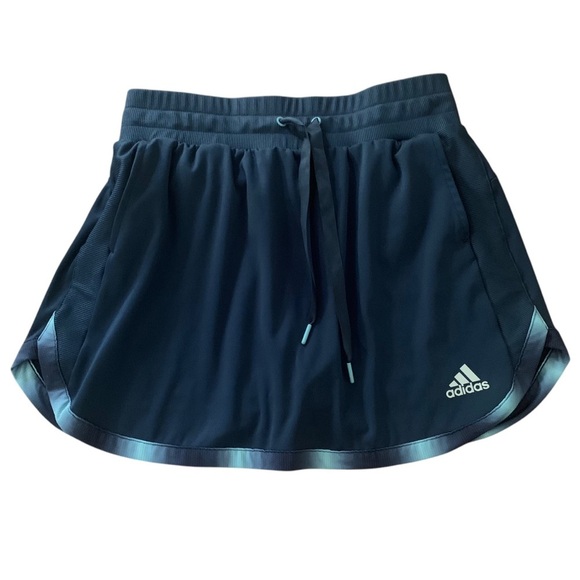adidas Dresses & Skirts - Adidas Navy Athletic Skirt Skort Graphic Trim Round Hem Zip Pocket Sz M